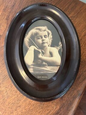 Small Antique cupid interested Oval Black Decorative in Picture Frame